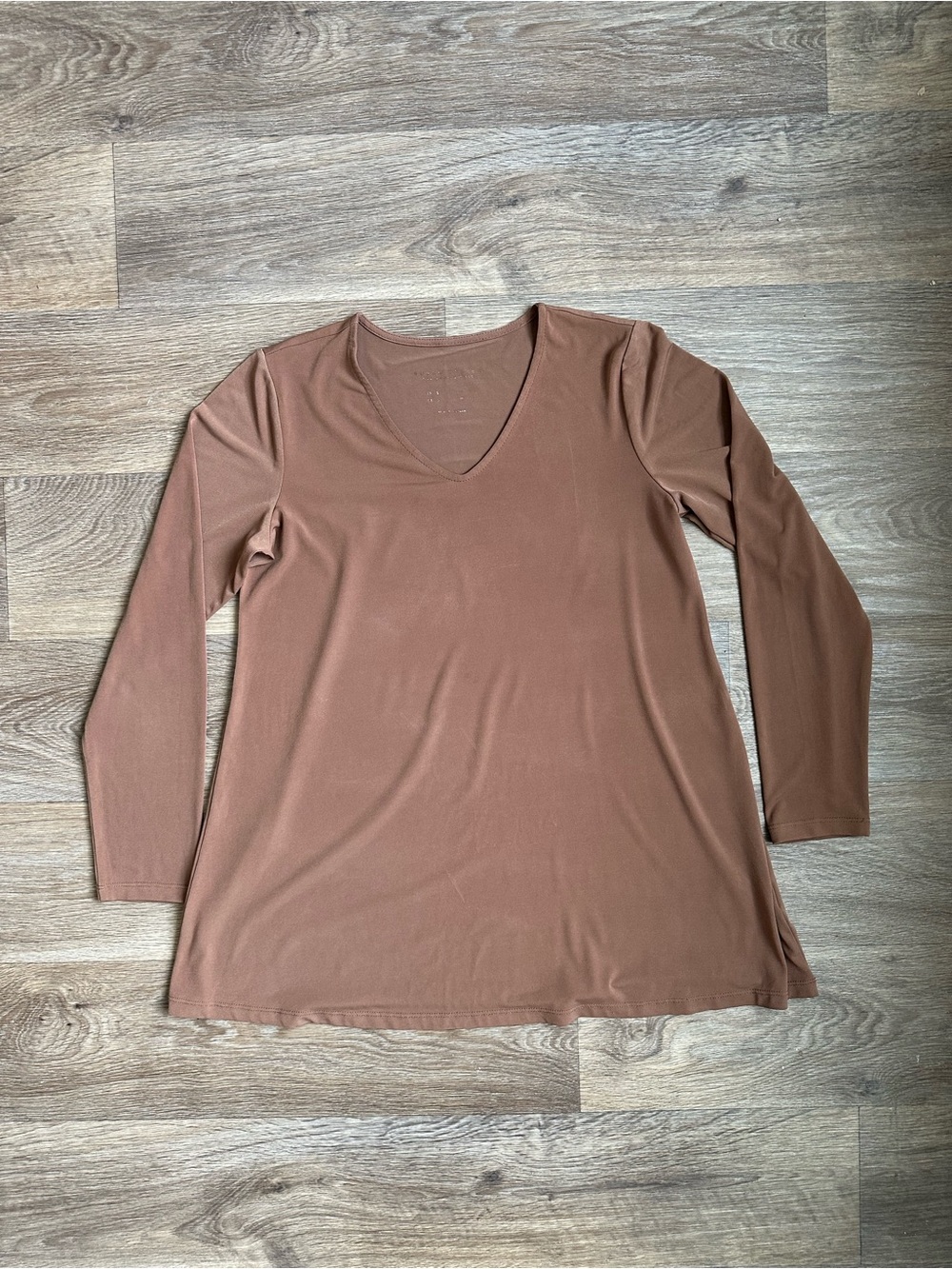 Susan Graver Women’s Brown V-Neck Long Sleeve Stretch Top Size S Casual Tunic